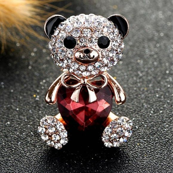 Teddy Bear Brooch | Heart Bowknot Crystal Rhinestones Bear Pin Lucky Cha… - Picture 1 of 4